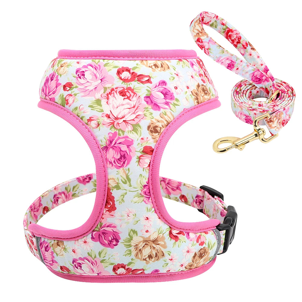 Floral Breathable Dog Harness Set