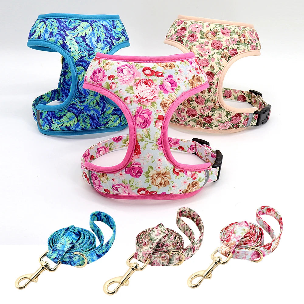 Floral Breathable Dog Harness Set