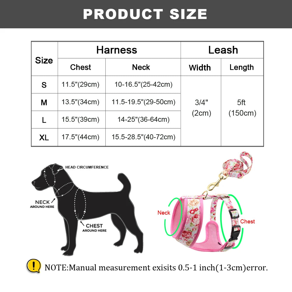 Floral Breathable Dog Harness Set