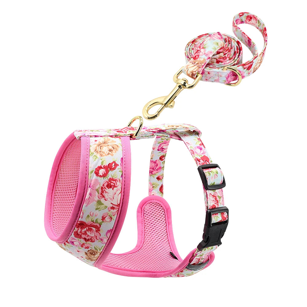 Floral Breathable Dog Harness Set