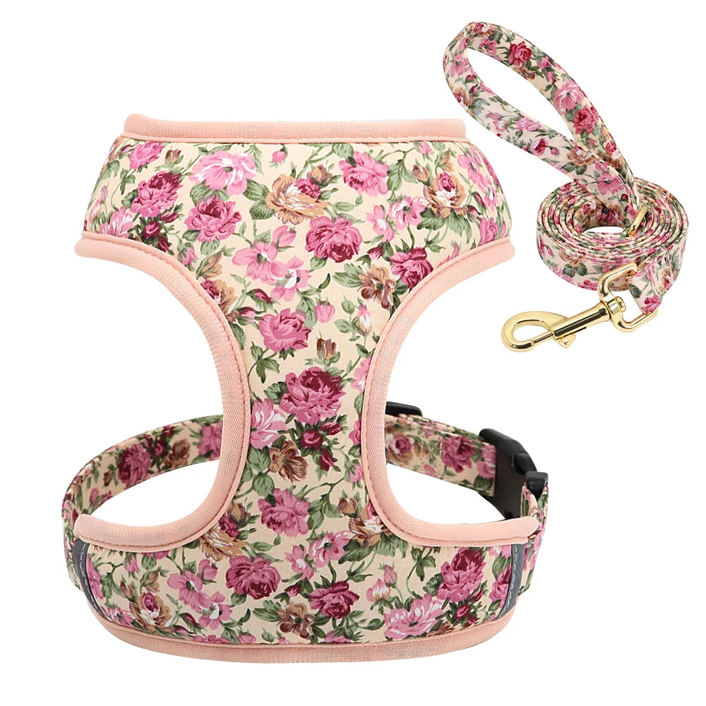 Floral Breathable Dog Harness Set