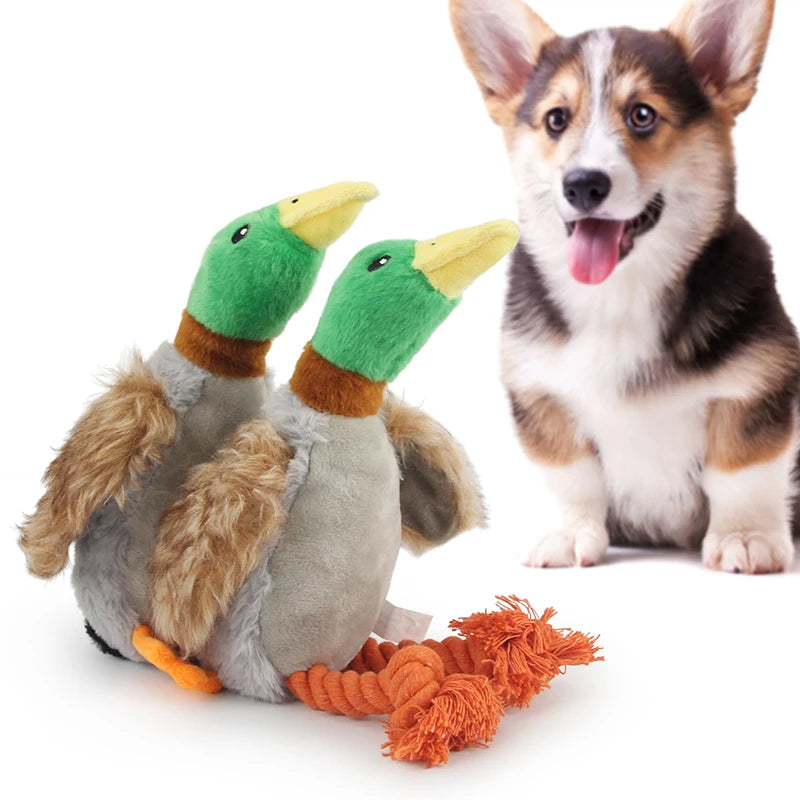 Plush Squeaky Duck Rope Toy