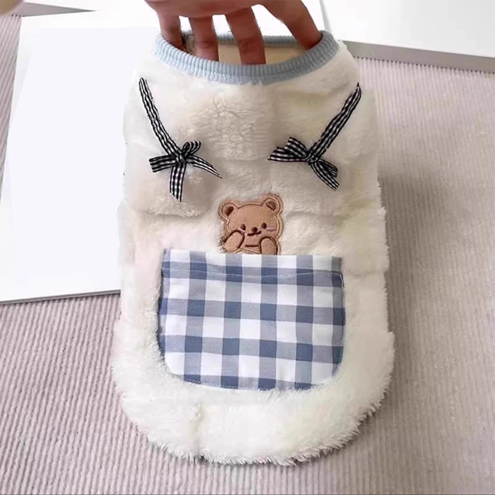Plaid Pocket Plush Cat Vest