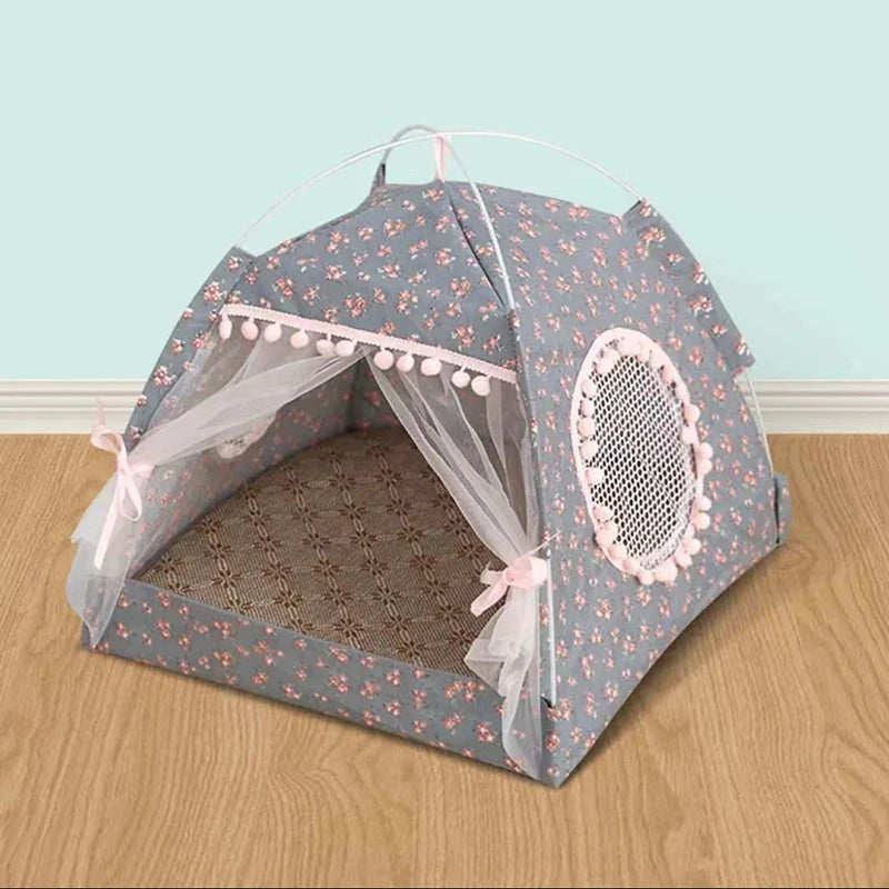 Floral Semi-Enclosed Cat Tent Bed