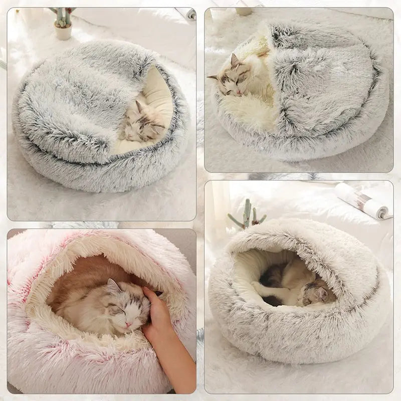 Plush Covered Round Cat Bed