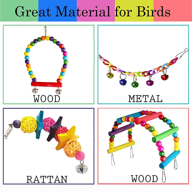 Seven-Piece Wooden Parrot Toy