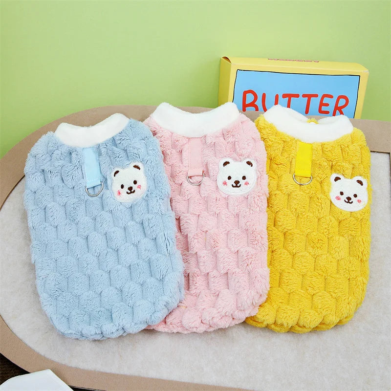 Bear Print Plush Pet Sweater
