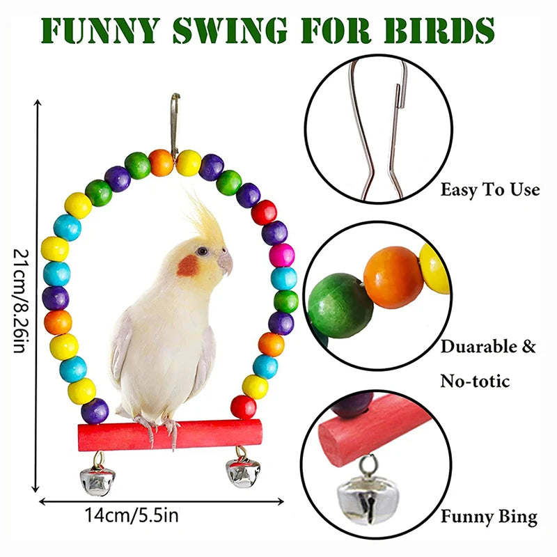 Seven-Piece Wooden Parrot Toy