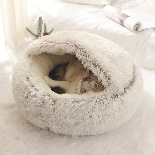 Plush Covered Round Cat Bed
