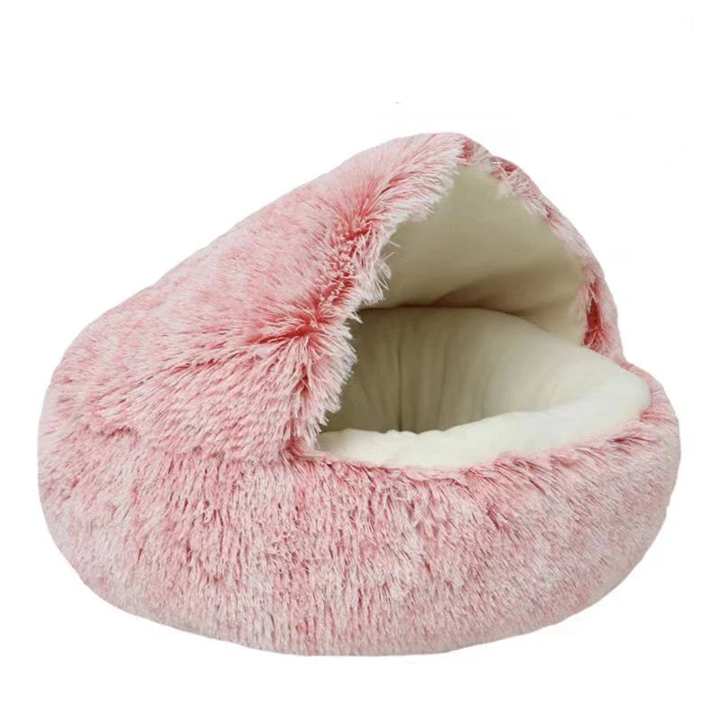 Plush Covered Round Cat Bed