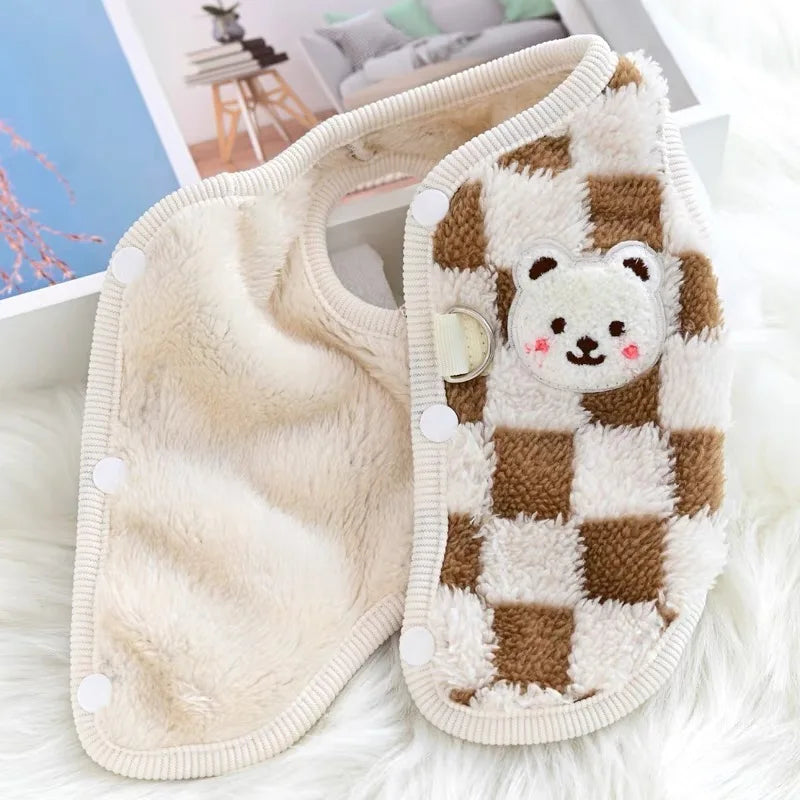 Bear Print Plush Pet Sweater