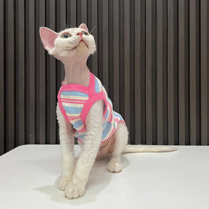 Breathable Striped Cat Tank Top