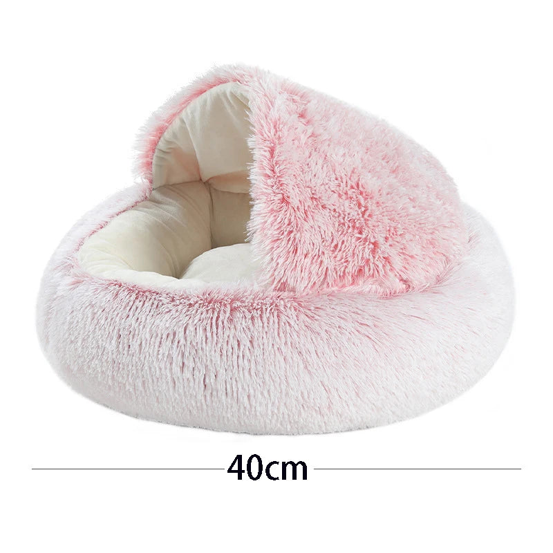 Plush Covered Round Cat Bed