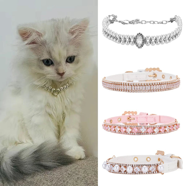 Rhinestone Pearl Pet Collar
