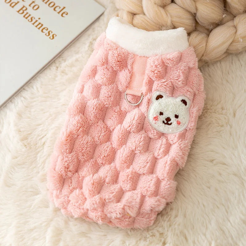 Bear Print Plush Pet Sweater