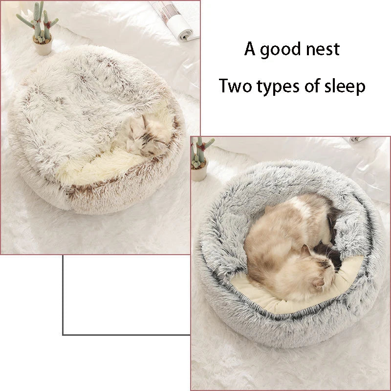 Plush Covered Round Cat Bed