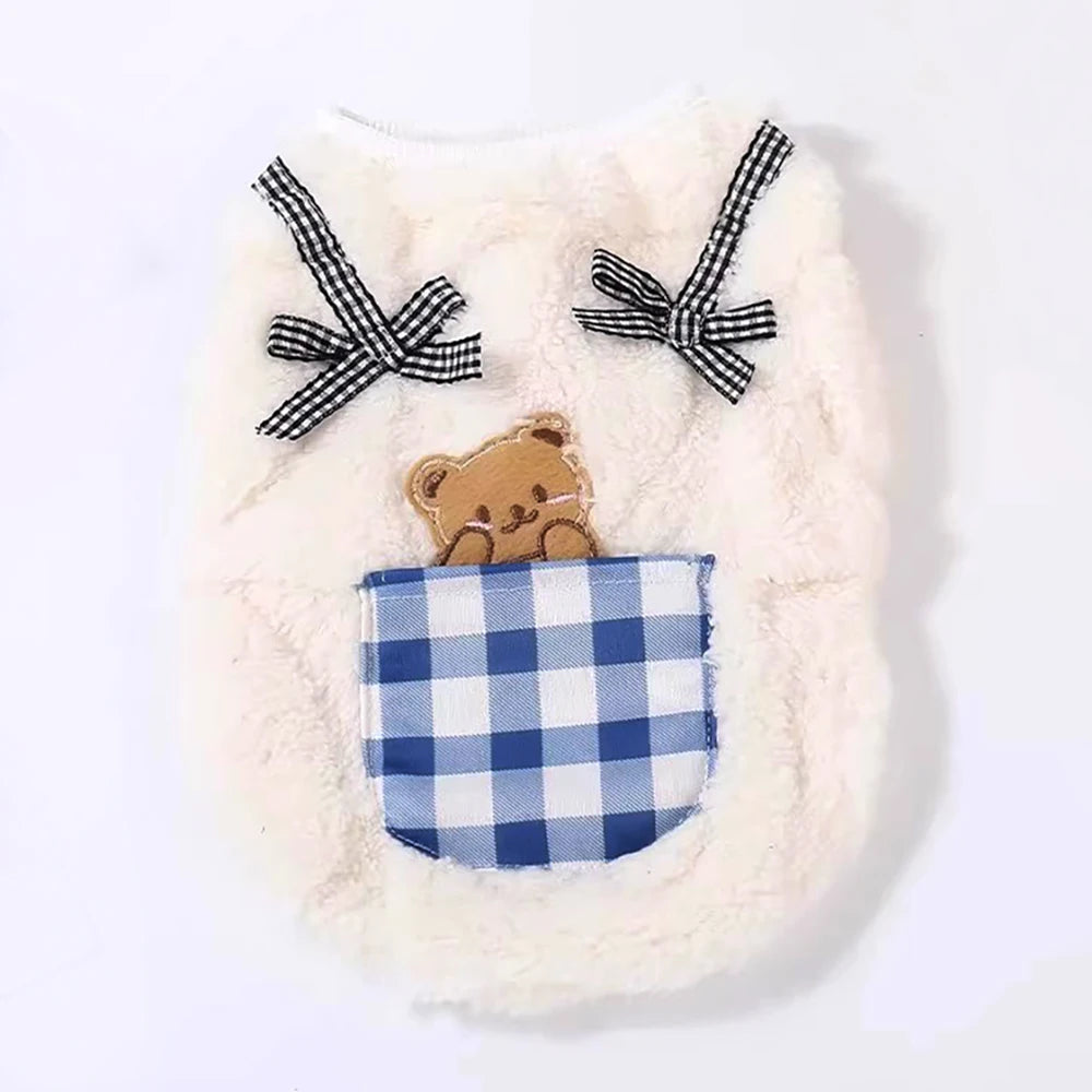 Plaid Pocket Plush Cat Vest