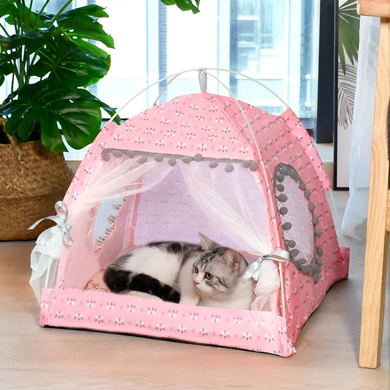 Floral Semi-Enclosed Cat Tent Bed