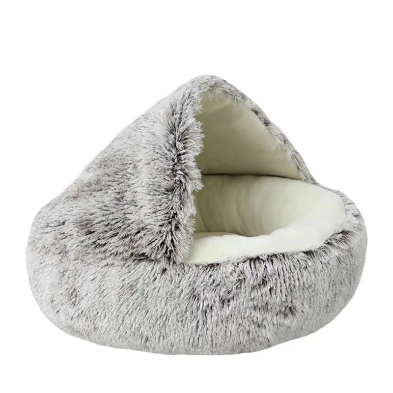 Plush Covered Round Cat Bed