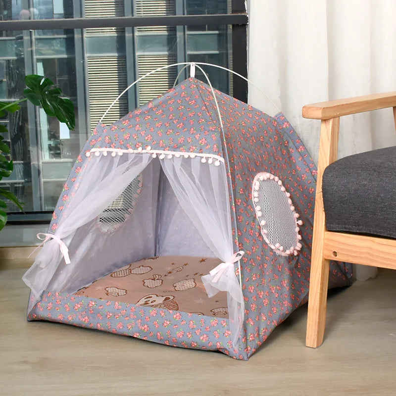 Floral Semi-Enclosed Cat Tent Bed