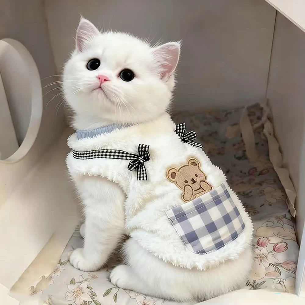 Plaid Pocket Plush Cat Vest