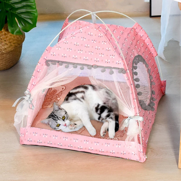 Floral Semi-Enclosed Cat Tent Bed