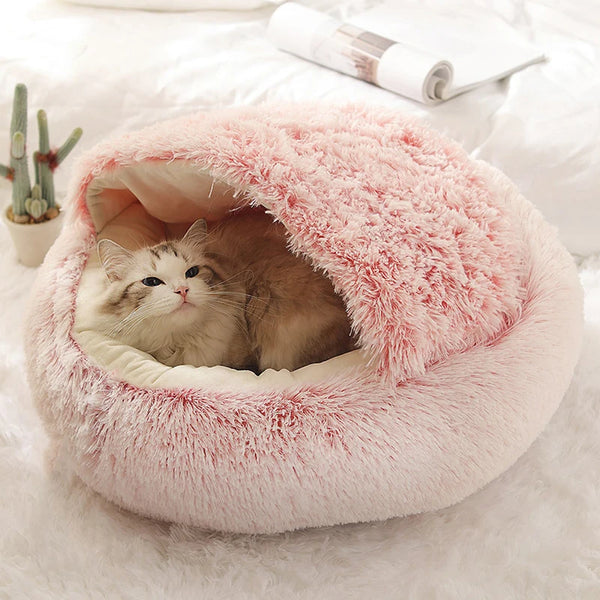 Plush Covered Round Cat Bed
