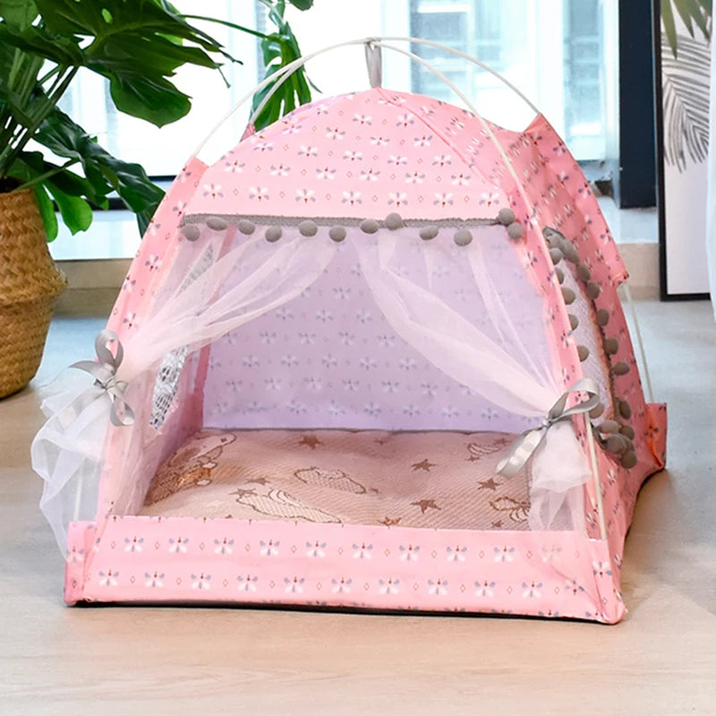 Floral Semi-Enclosed Cat Tent Bed
