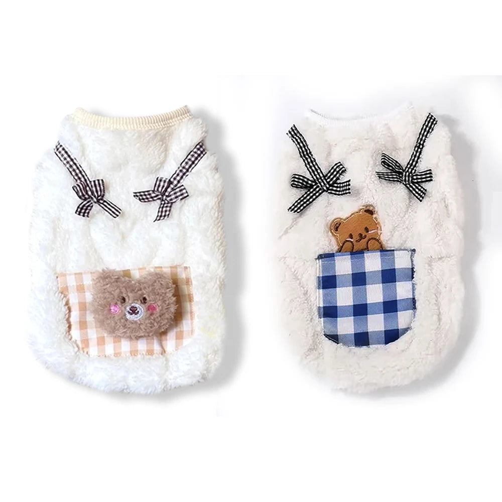 Plaid Pocket Plush Cat Vest