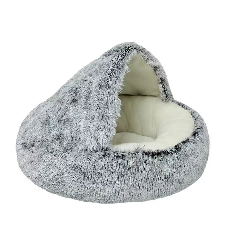 Plush Covered Round Cat Bed