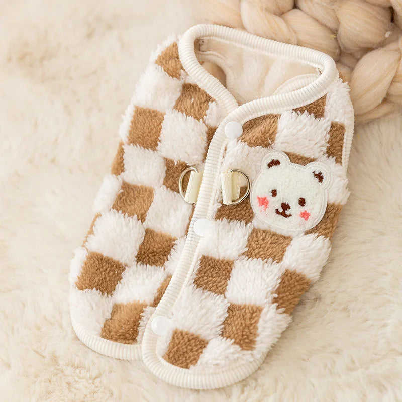 Bear Print Plush Pet Sweater